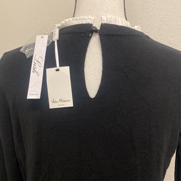 Vila Milano Lush Pleated Collar Black Sweater M - Picture 8 of 14